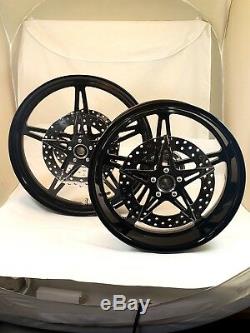 21x3.25 & 18x5.50 HARLEY STREET GLIDE BLACK HOLLYWOOD ABS WHEEL SET WITH ROTORS