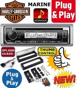 HARLEY PLUG AND PLAY KENWOOD MARINE CD BLUETOOTH USB AUX RADIO With THUMB CONTROLS