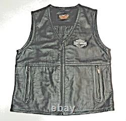 Harley Davidson Classic Black Leather Vest Mens Large Very Nice Lg Zip Front 183