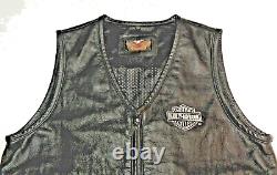 Harley Davidson Classic Black Leather Vest Mens Large Very Nice Lg Zip Front 183