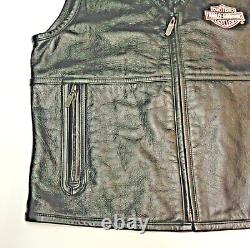 Harley Davidson Classic Black Leather Vest Mens Large Very Nice Lg Zip Front 183