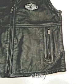 Harley Davidson Classic Black Leather Vest Mens Large Very Nice Lg Zip Front 183