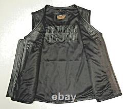 Harley Davidson Classic Black Leather Vest Mens Large Very Nice Lg Zip Front 183