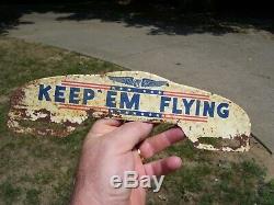 Original vintage 1940s WW2 Keep EM FLYING license plate topper auto emblem badge