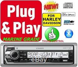 Plug And Play For 98-13 Harley Marine Kenwood CD Bluetooth Usb Stereo Pkg Opt XM